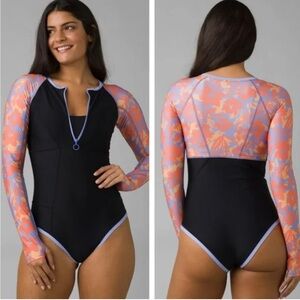 PRANA NWT MCKAYLA ONE PIECE SWIMSUIT IN BLACK COLORBLOCK MORNING GLORY